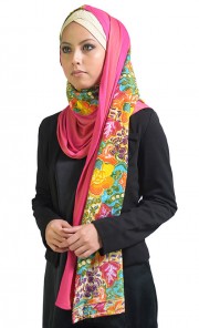 Orange Batik Print Akar Scarf in Pink