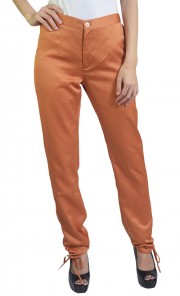 Heather Silk Trousers with Ankle Side String in Orange