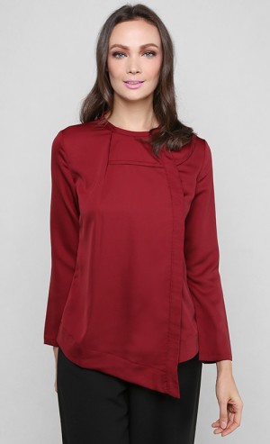 Asymmetrical Button Top in Maroon