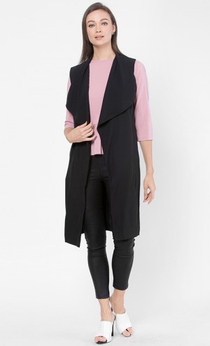 Stella Vest with Waterfall Ruffles in Black