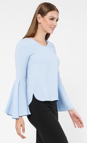 Arabella Top with Bell Sleeves in Blue