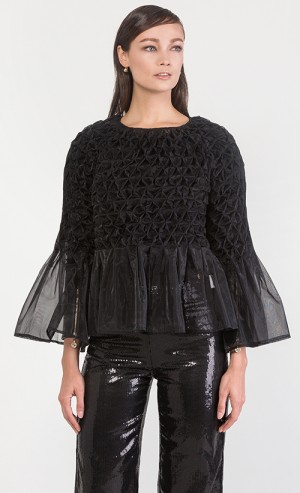 Zona Organza Heart Smock Top in Black