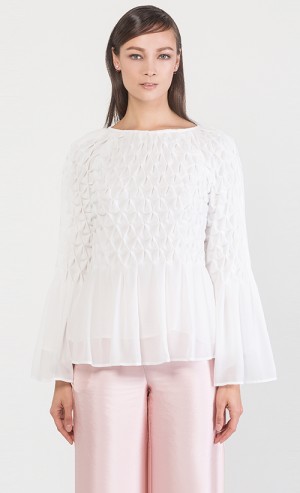 Roza Heart Smock Top in White