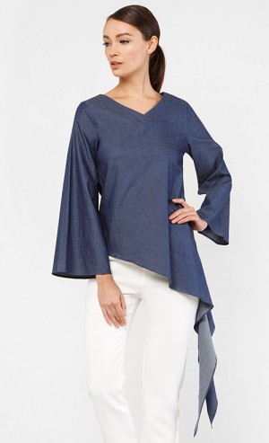 Ana Asymmetrical Fishtail Top in Dark Blue