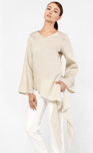 Ana Asymmetrical Fishtail Top in Light Beige