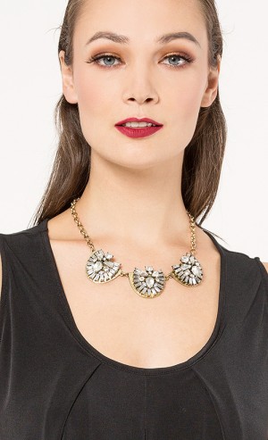 Lucie Crystal Statement Necklace in Clear and Gold