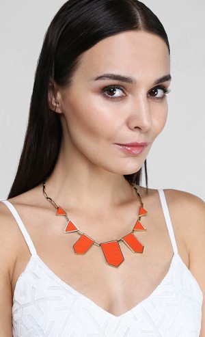 HFive Station Necklace in Leather Tomato and Gold