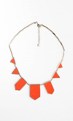 HFive Station Necklace in Leather Tomato and Gold