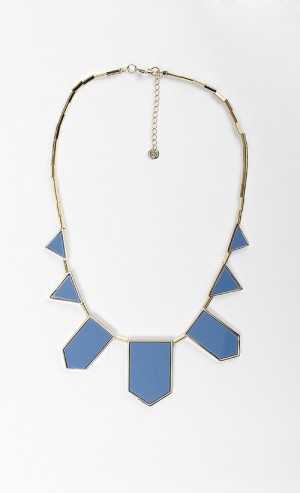 Five Station Blue Resin Necklace in Gold