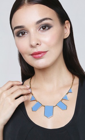 Five Station Blue Resin Necklace in Gold