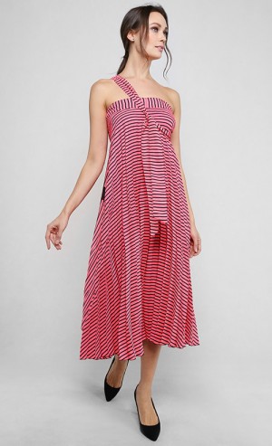 Neon Striped Maxi Wrap Dress in Neon Pink