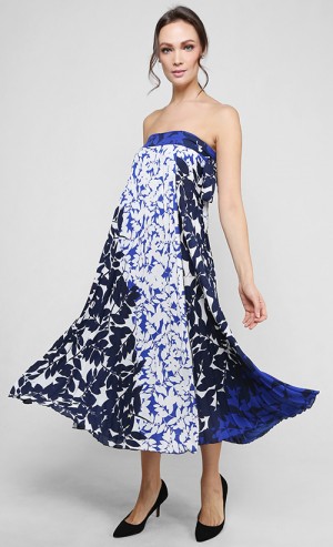 Cobalt Tri-Fleur Maxi Wrap Dress in Blue