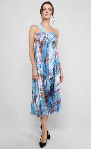 Abstract Plaid Maxi Wrap Dress in Blue