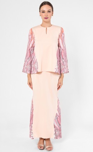 Geoearth Modern Kurung Set in Peach and Pink 