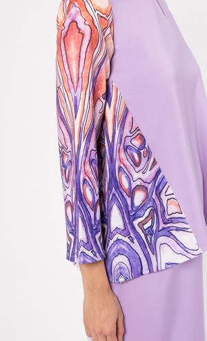 Geoaurora Modern Kurung Set in Lavender and Peach