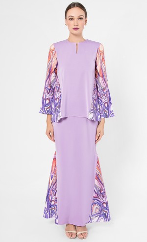 Geoaurora Modern Kurung Set in Lavender and Peach