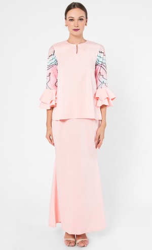 Geodawn Modern Kurung Set in Pink and Green