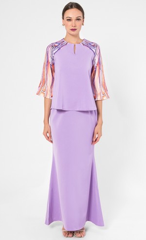 Geolavender Modern Kurung in Lavender and Peach