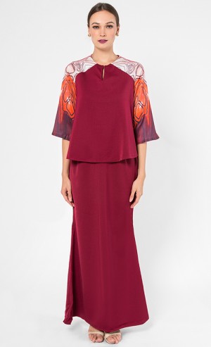 Geobeige Modern Kurung Set in Beige and Maroon