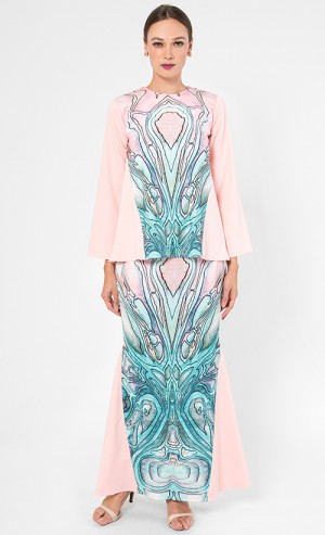 Georainbow Modern Kurung Set in Pink, Green and Off White