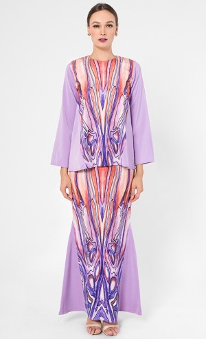 Geolilac Modern Kurung Set in Lavender, Peach  and Off White