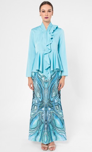 Geosky Modern Kurung Set in Blue, Grey and Off White