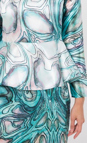 Geoforest Modern Kurung Set in Off White, Pink and Green