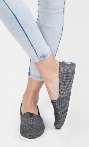 Woman Metallic Burlap Alpargata Shoes in Black