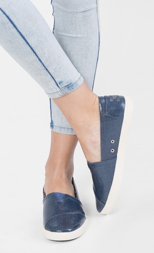 Woman Patent Avalon Slip Ons in Blue Denim