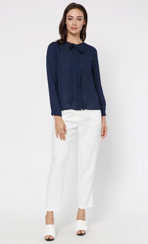 Bea High Neck Blouse in Navy