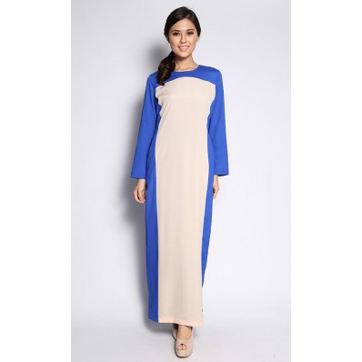 Nadiya Colour Block Dress in Cream and Electric Blue