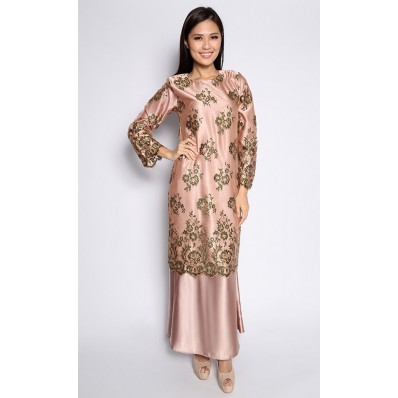 Lace Maching Baju Kurung in Brown