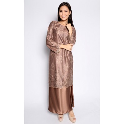 Lace Maching Baju Kurung in Dark Brown