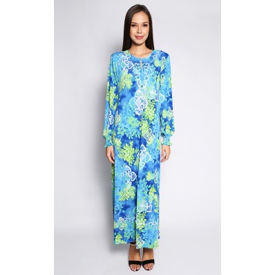 Amera Printed Jubah in Blue and Green