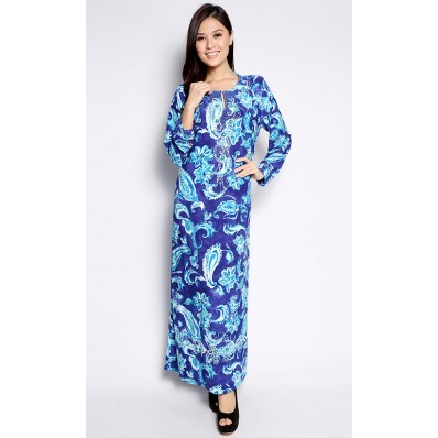 Amera Printed Jubah in Royal Blue