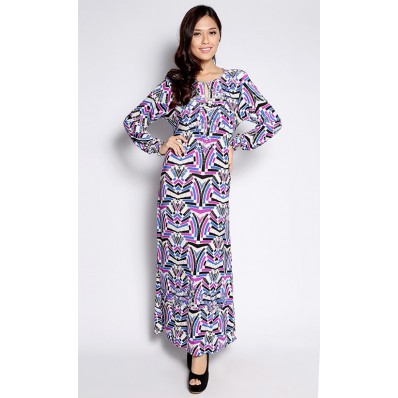 Amera Printed Jubah in Purple and Blue