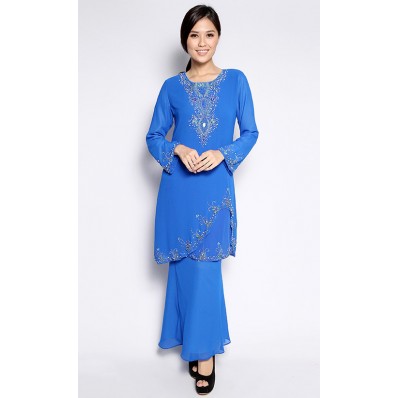 Beaded Kurung in Royal Blue