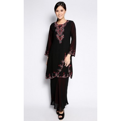 Beaded Modern Kurung in Black