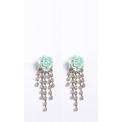 Empire Rose Earrings in Floral Light Blue
