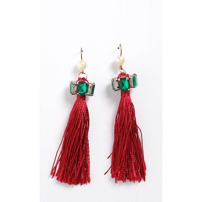 Date in Winter Wonderland Tassel Earrings Red
