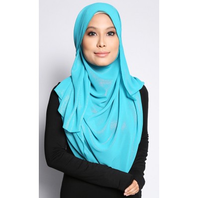 Dual Sided Glitter Halfmoon Shawl in Turquoise