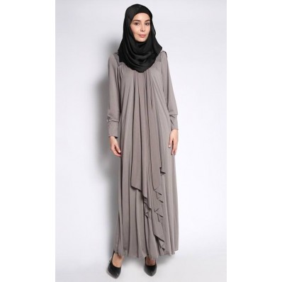 Leather Long Wrap Hoodie in Grey