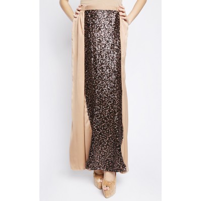 Dhia Sequin Patch a Cut Skirt in Nude and Brown