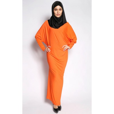 Latifa Jersey Draped Dress in Orange