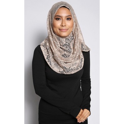 Lila Big Floral Lace Scarf in Brown