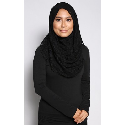 Lila Big Floral Lace Scarf in Black