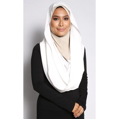 Sarima Hoodie Scarf in Light Brown and White