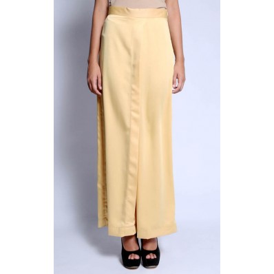 Satin Palazzo Pants in Butter Yellow