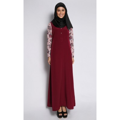 Melanie Dress with Pink Lace in Maroon