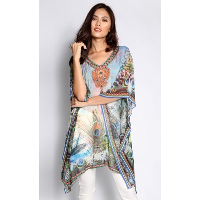 V-Neck Short Kaftan in White